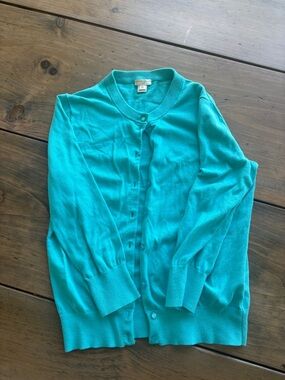 J. Crew Factory Teal Button-Front Crew Cardigan